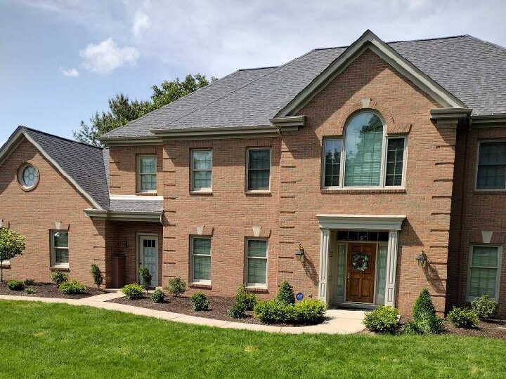 This house in Monroeville, PA was transformed into a beautiful property with an updated, new roof. Our roofers installed Landmark Pro shingles from CertainTeed. 