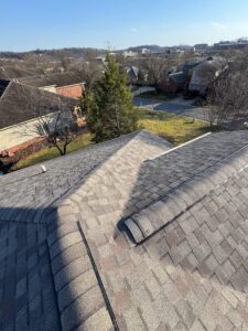 Close-up of CertainTeed Landmark shingles in Weathered Wood installed by Knox’s Construction